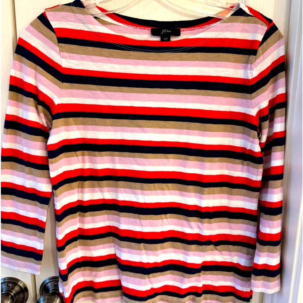 J. Crew Classic Striped 3/4 Sleeve Boatneck T-shirt.